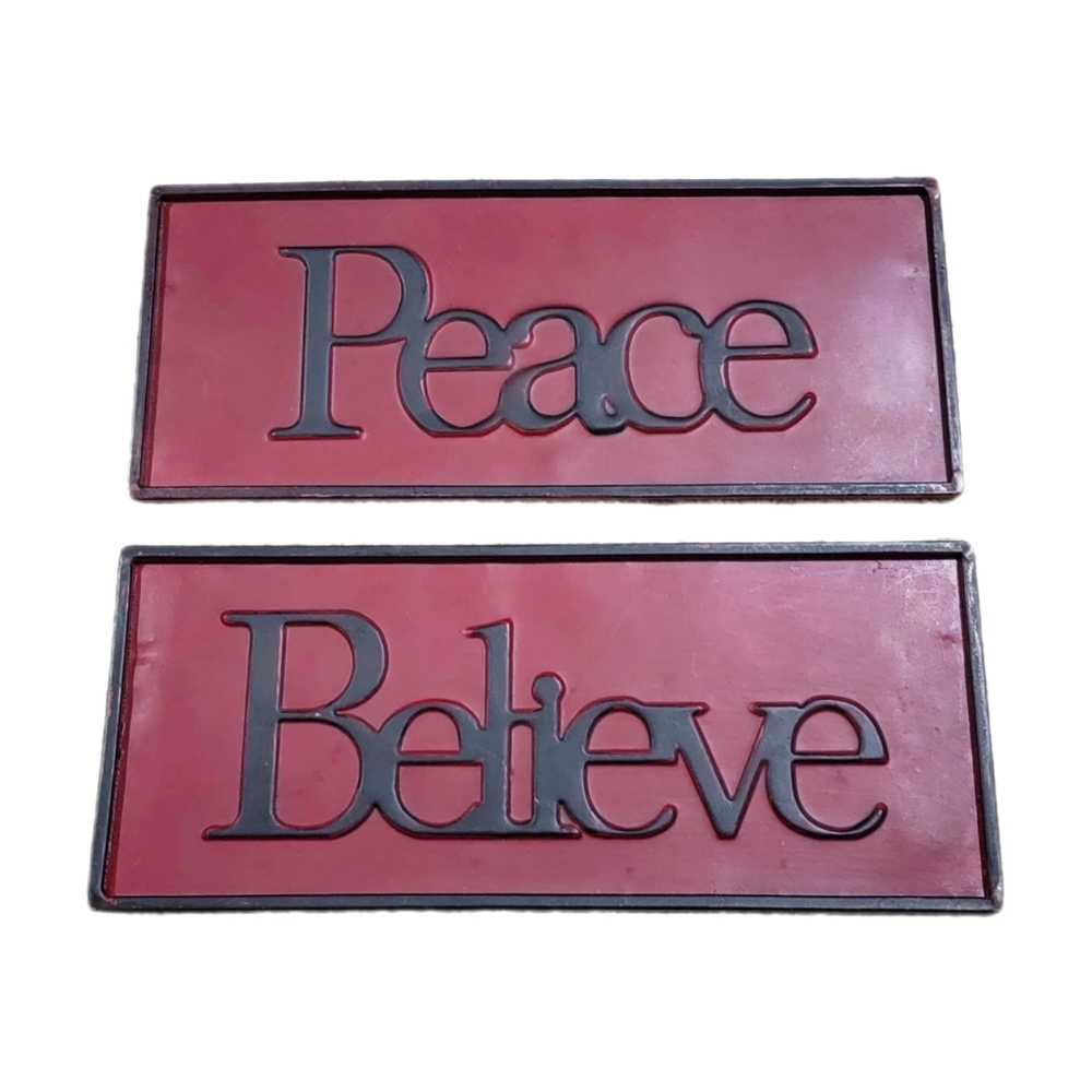 Metal Wall Decor Signs Peace Believe NWOT Red and Black